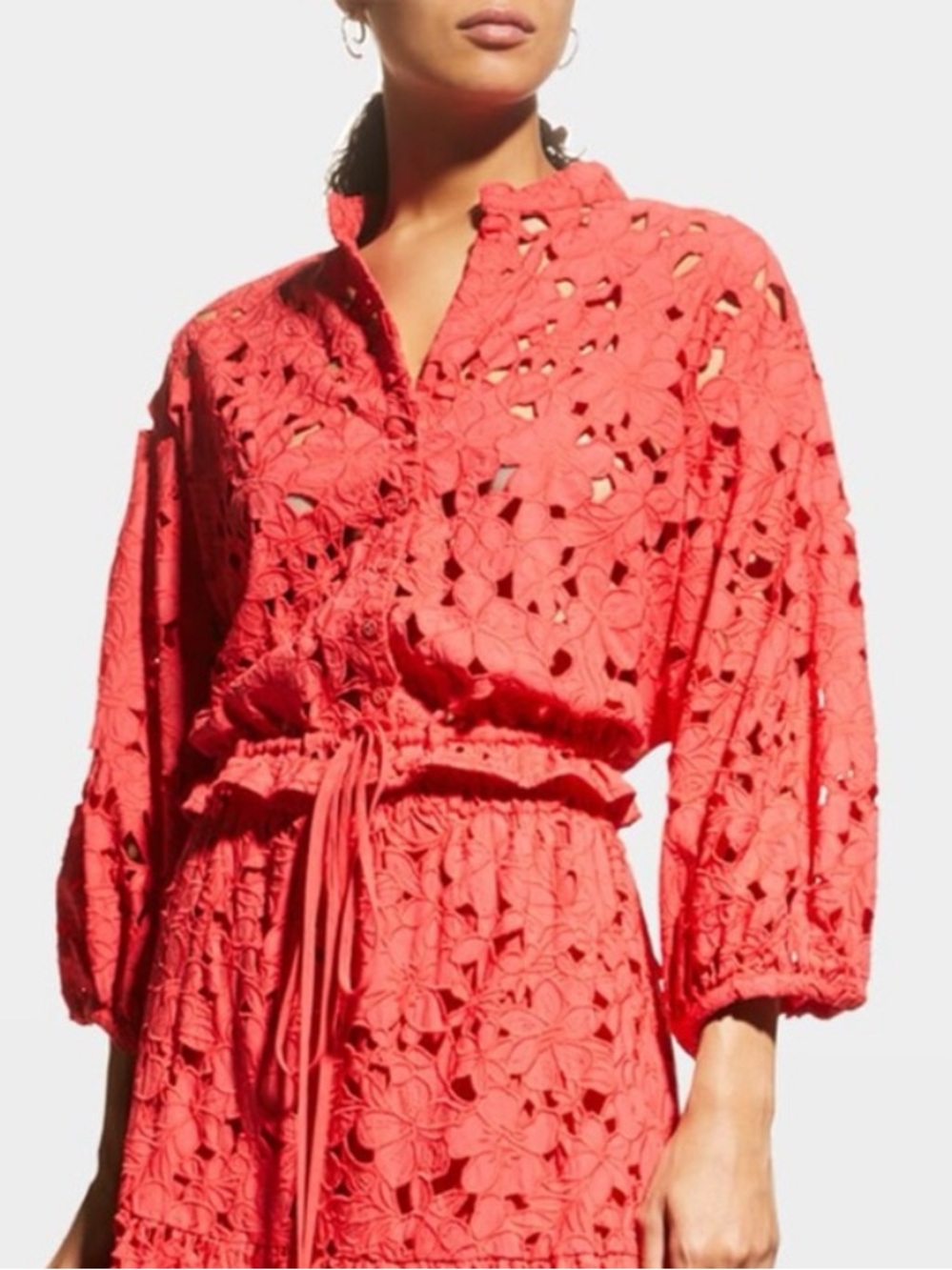 Cara Cara Red Eyelet Perrin Drawstring Cropped Top